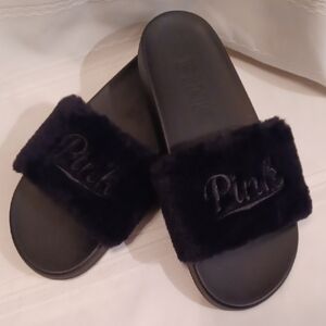 Victorias SecretBlack Fuzzy Slide Sandals
